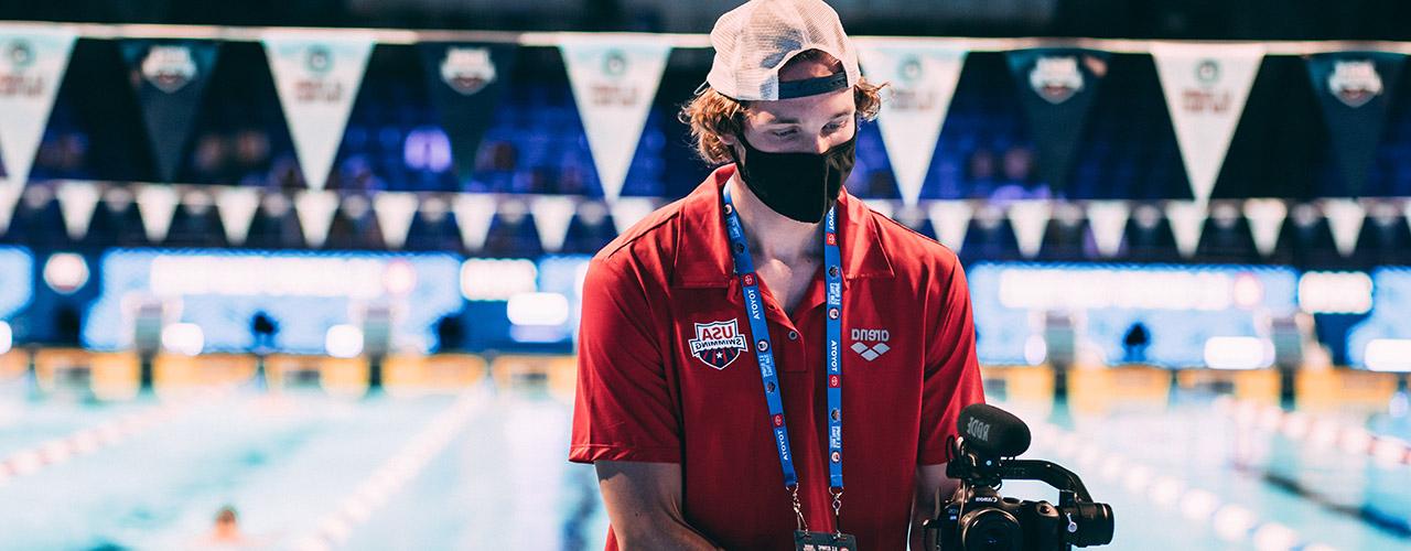 Will Brethauer filming the USA Olympic swim team in Hawaii during their summer training camp before the 2020 Tokyo Olympics.